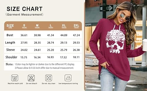 Women's Long Sleeve Hoodies Tops Funny Gothic Graphic Skull Print Lightweight Hooded Sweatshirts Pullover Casual Tunic Shirts With Pocket (Purple,Xl) #TOP5