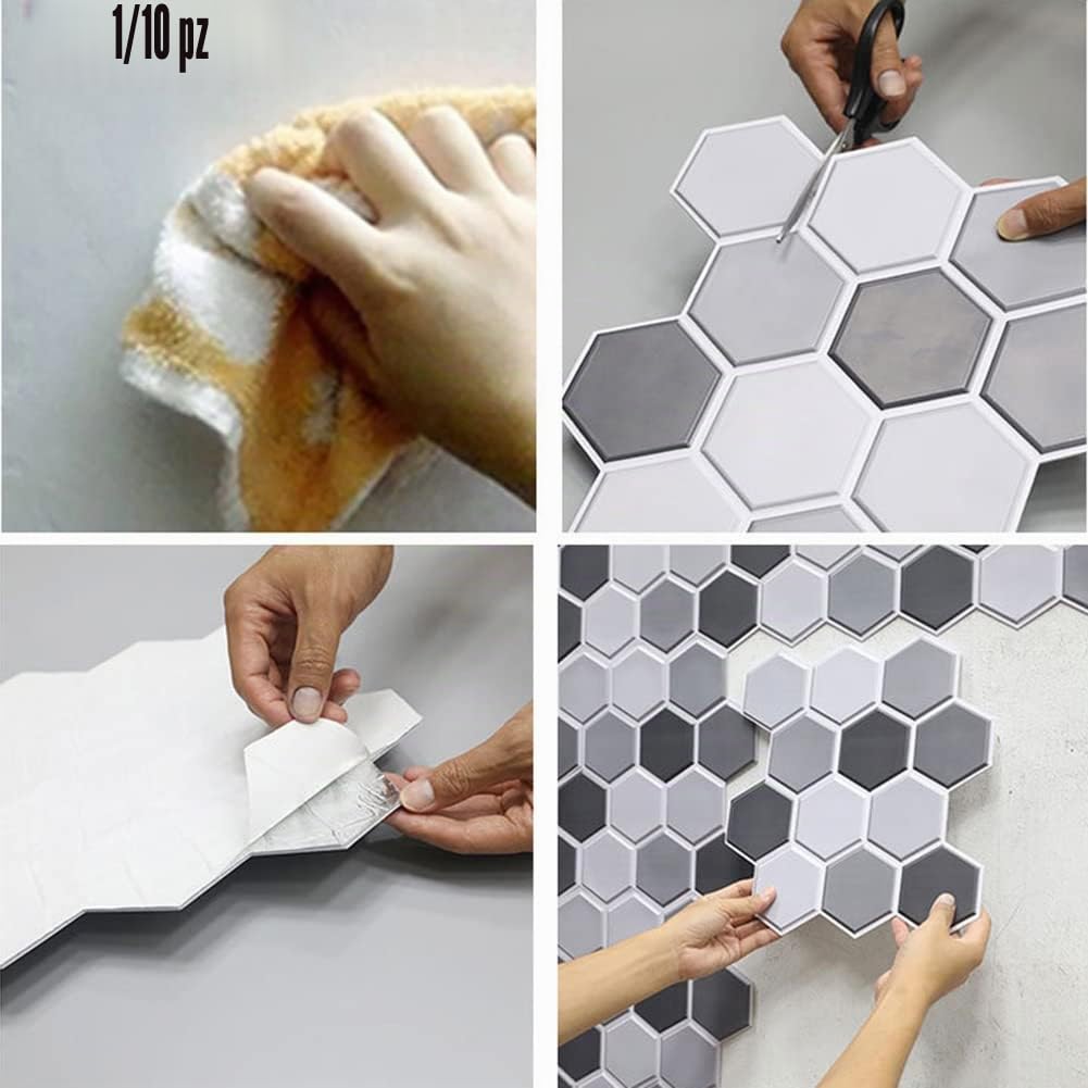 Piastrelle autoadesive da parete per cucina, bagno, mosaico, decorazione da parete, 10 pezzi