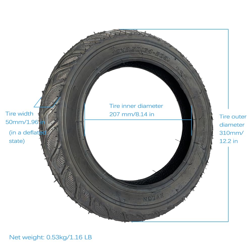 GLDYTIMES 12x2.50 Replacement Tire,Fits Diggler Dirt Doggy Kick Scooters, Bike,Stroller,Scooters (Electric or Kick),Abrasion - Resistant,Replacing 12x2.125 12-1/2