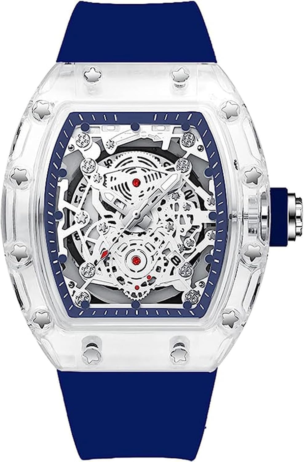 Unique Hollowed Skeleton Analog, Watches for Men Fashion Tonneau Water Resistant, Sports Transparent Business Silicone Strap with Shock Resistant — view 9