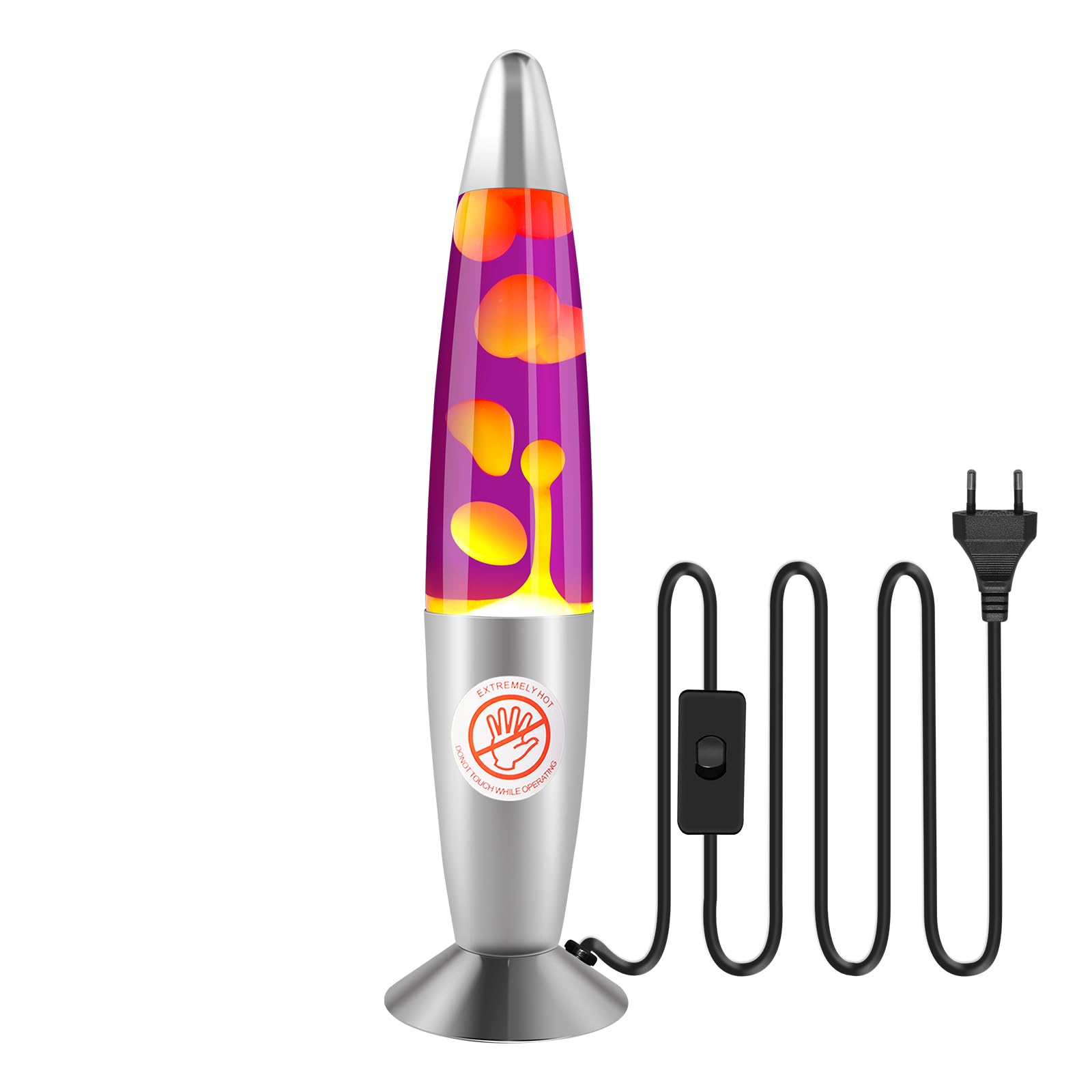 Ajacxet lámpara de lava violeta y amarilla 34 cm – retro decorativa y relajante, cuerpo de aluminio y vidrio – para dormitorio y salón, regalo original – E14 R39 25 W, bombilla incluida