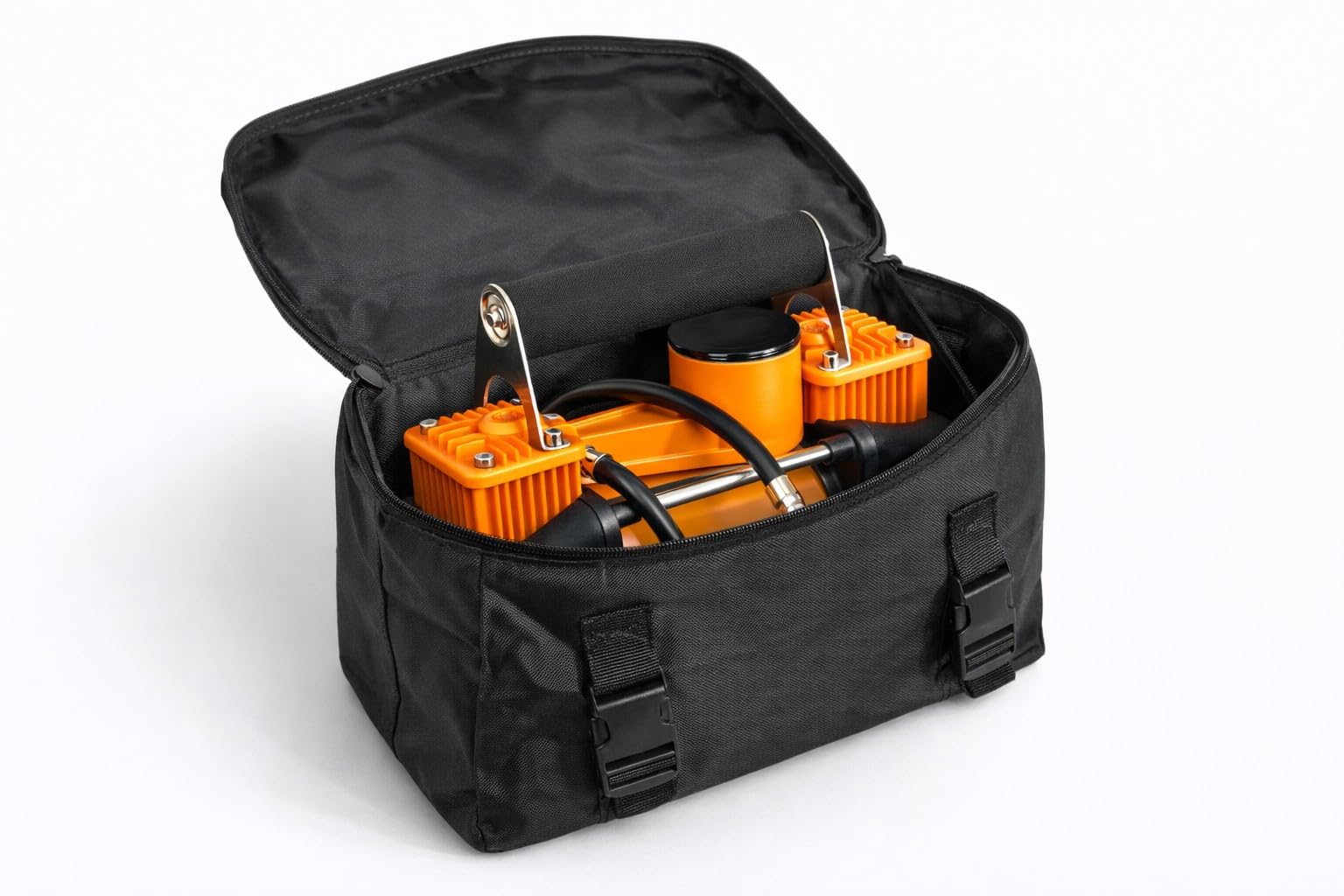 Mini Compressore Aria Portatile 12V 150 PSI Doppio Cilindro con Manometro e Tubo d'Aria Gonfiatore Pneumatici Auto SUV Camper 40L/min con Morsetti Batteria e Accendisigari + Borsa