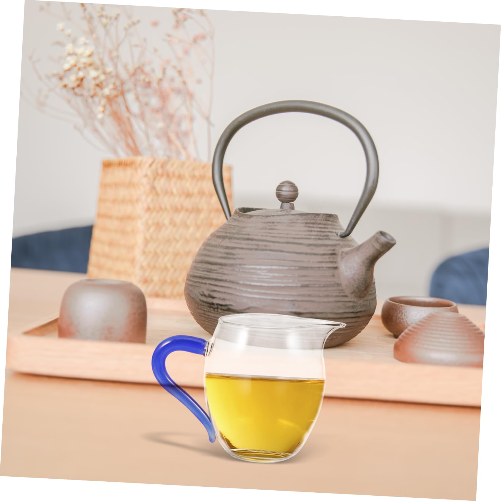 5pièces Tasse à Thé Verre Avec Poignée Bleue Pichet Verre Pour Infusions Tasse à Lait Transparent Pour Service à Table