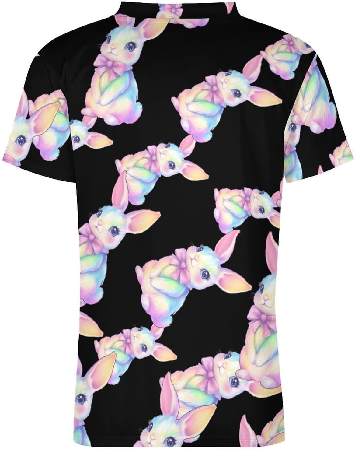 Cute Pastel Rainbow Easter Bunny Men's Running Shirts V Neck Short Sleeve T Shirt Football Jersey Sport Tops 6X-Large