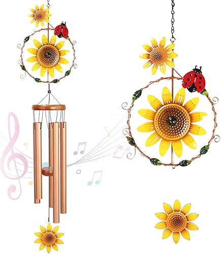 Campana de viento de girasol  Campanillas de viento de metal para exteriores para patio y jardín  Diseño ligero a prueba de óxido con tonos