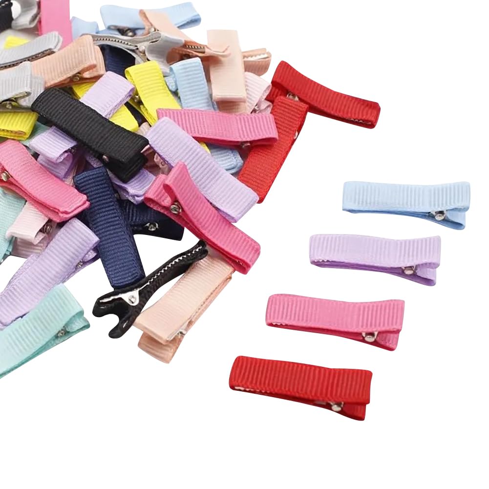 HugeDE 100 Pcs Small Grosgrain Cloth Hair Clips Fully Lined Alligator Hair Clips Cute Duckbill Hair Clips Ribbon Covered Hair Clips Solid Color Hair Barrettes