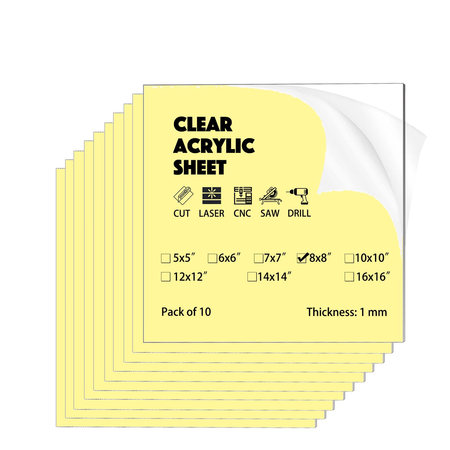 Clear Acrylic Sheets - 5 Pack for Crafts & Projects -10