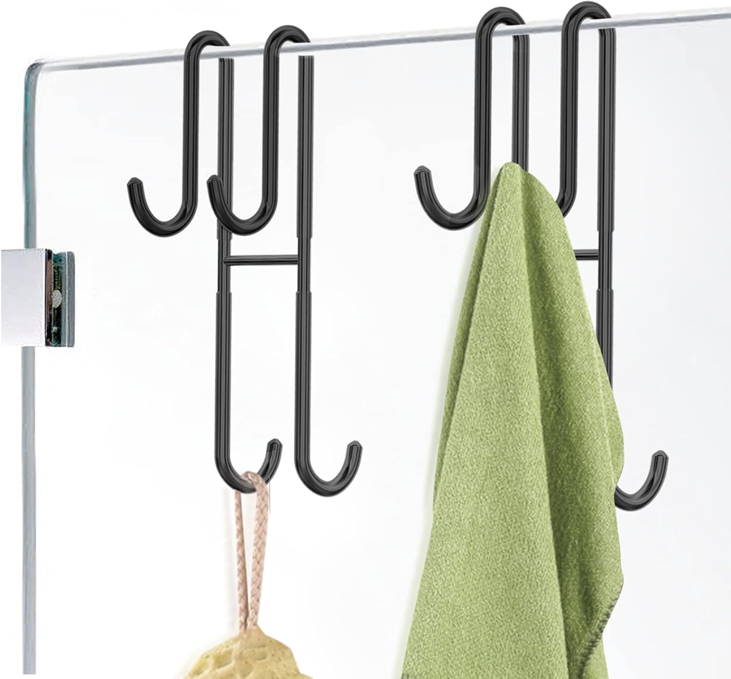 Cerbonny Shower Door Hooks, 2 Pack Double Towel Hooks for