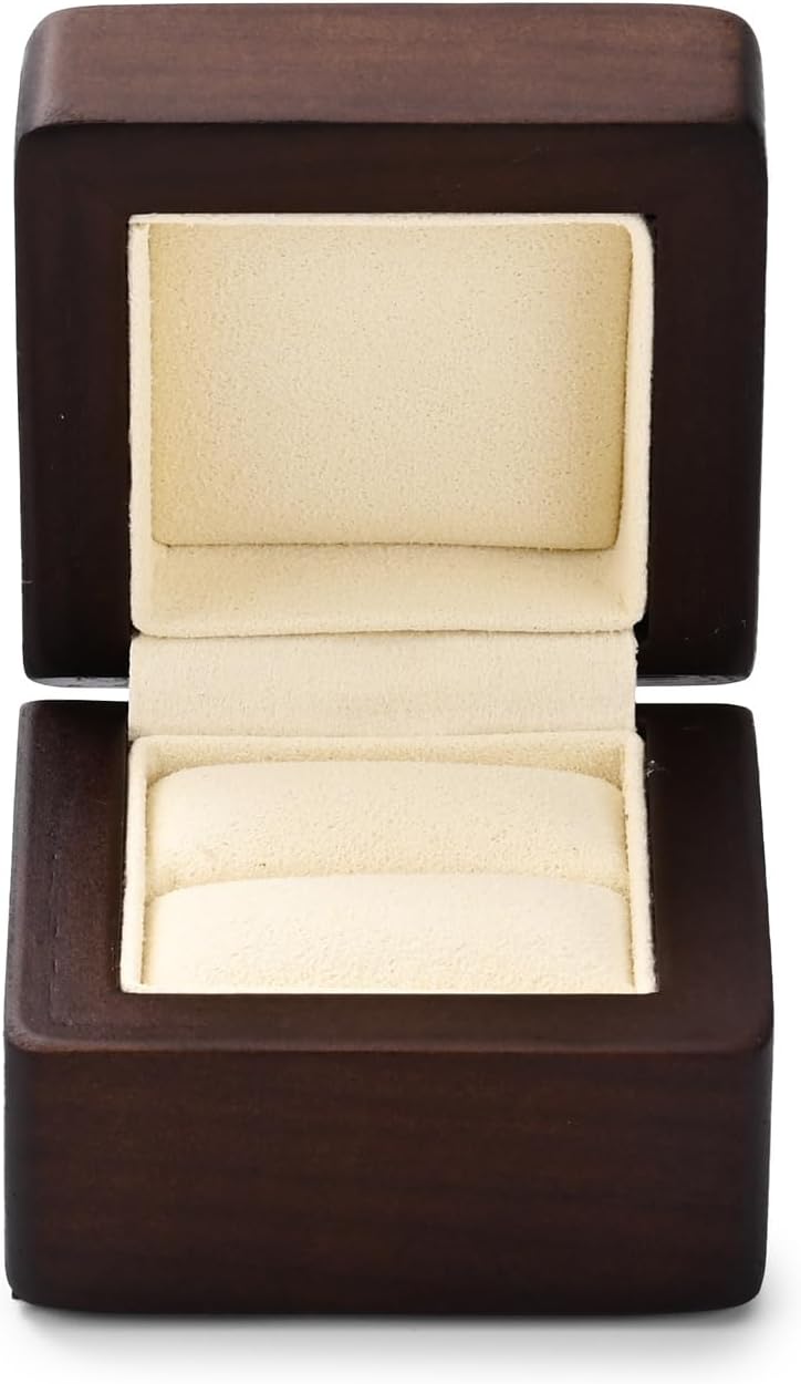 Jewelry Engagement Proposal Ring Box, Solid Wood Single Ring Box for Proposal, Wedding(Beige) - Image 7
