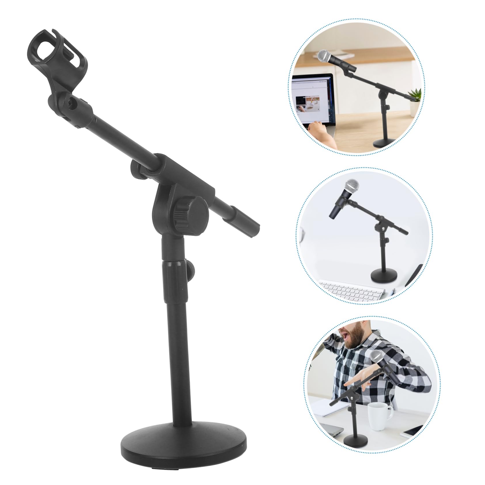 Supporto Microfono Da Tavolo Regolabile Con Asta Telescopica Stabile e Base Rotonda Pesante Per Registrazioni e Performance Professionali e Amatoriali