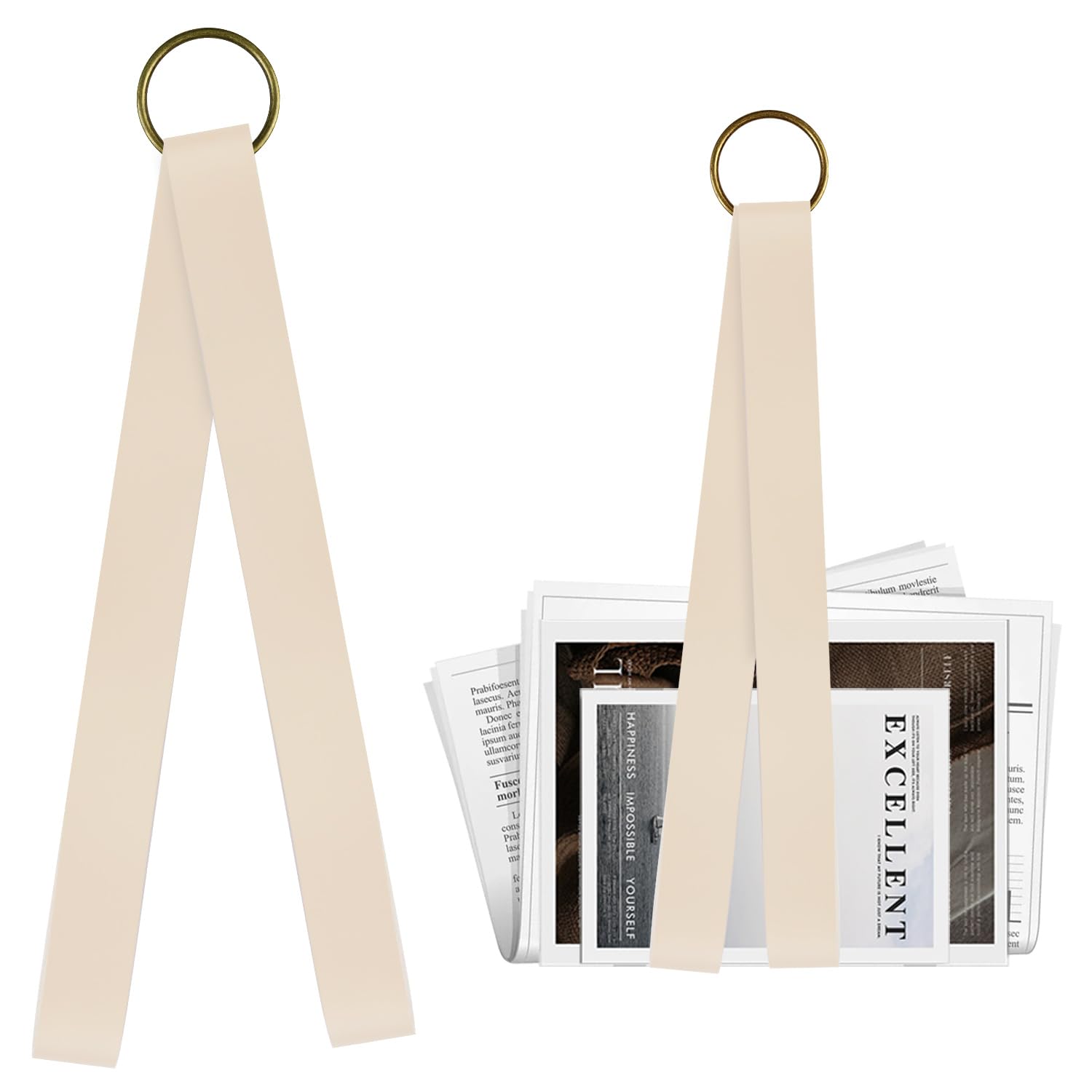 Revistero Archivador de Piel, Estante Colgante para Libros, Beige