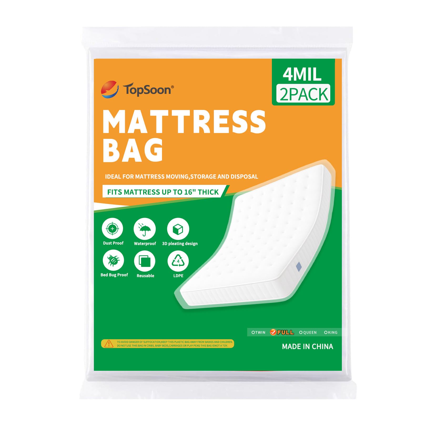 TopSoon 2PK Clear Plastic Mattress Bag - mattress protectors and encasements | Mubboo
