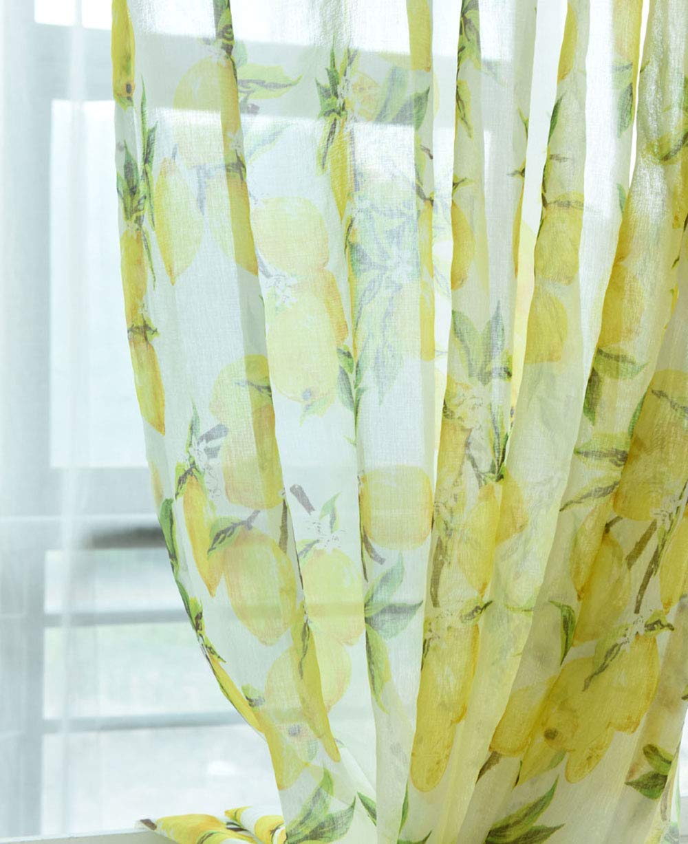 AiFish Sheer Curtians Linen Textured Panels for Rod Pocket Lemon Tree Printed Bedroom Window Privacy Voile Sheer Drapes for Kid Room W75 x L84 inch