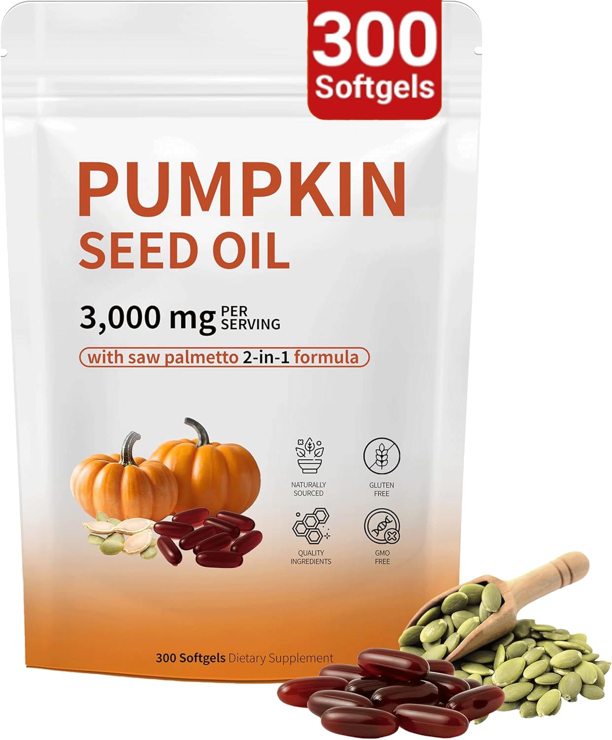 Pumpkin Seed Oil Capsules for Hair Growth, Pumpkin Seed Oil with Saw Palmetto, 3000mg Softgels Supports Hair, Urinary, Non-GMO, Gluten Free 1