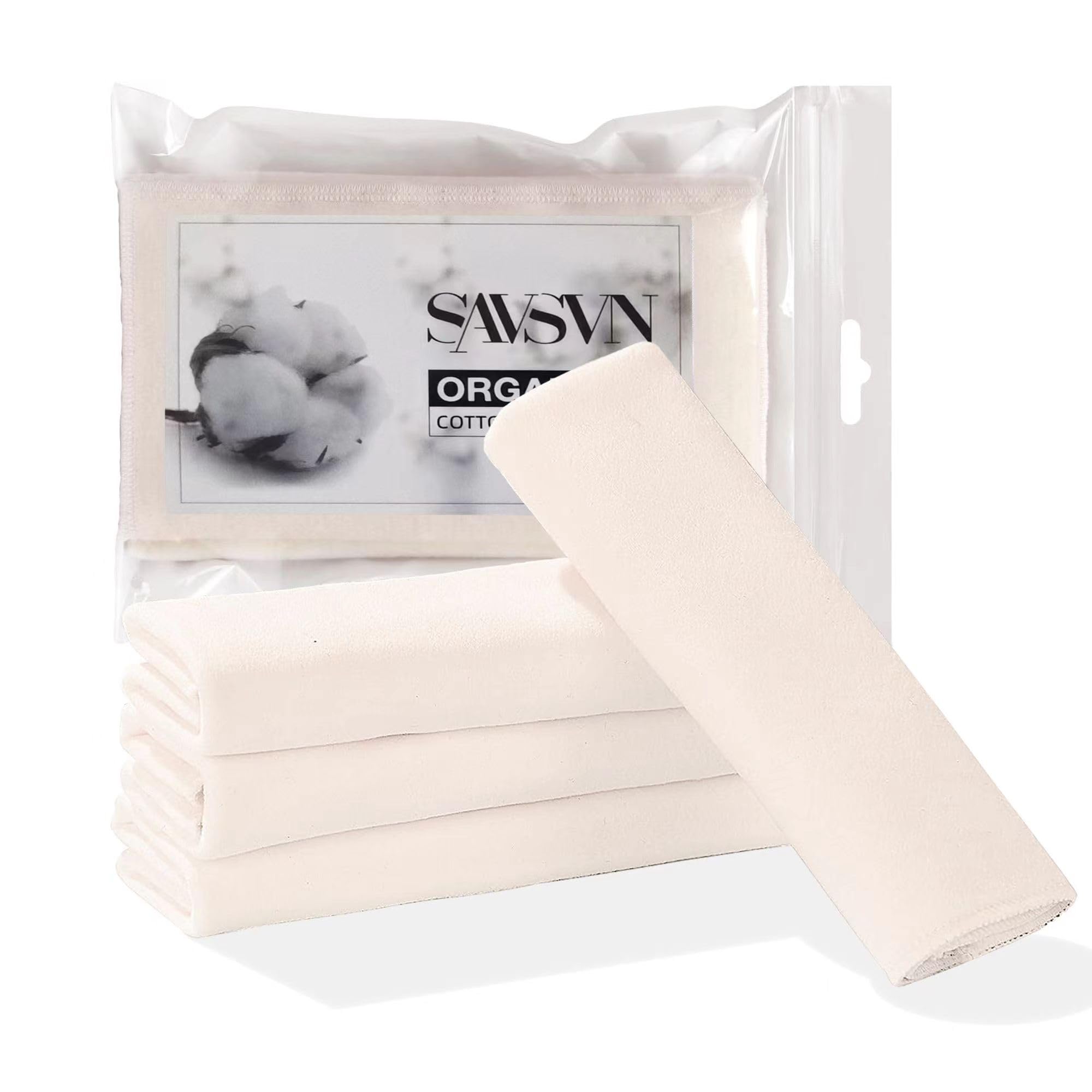 SAVSVNOrganic Cotton Flannel Unbleached Wool for Castor Oil Pack - 4Pcs Set | Mess-Free & Reusable | Soothing Heat Compress for Liver, Abdomen & Joints | Highly Absorbent for a Nightgown-Like Comfort