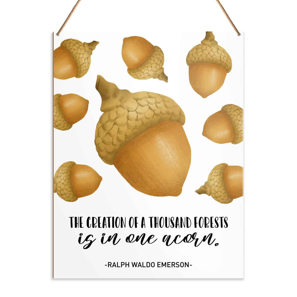Fall Wall Art Decor, Fall Decorations Hanging Sign for Home Front Door Porch Acorn Autumn Office Decor Thanksgiving Harvest Wooden Plaque, The Creation of a Thousand Forests Is in One Acorn