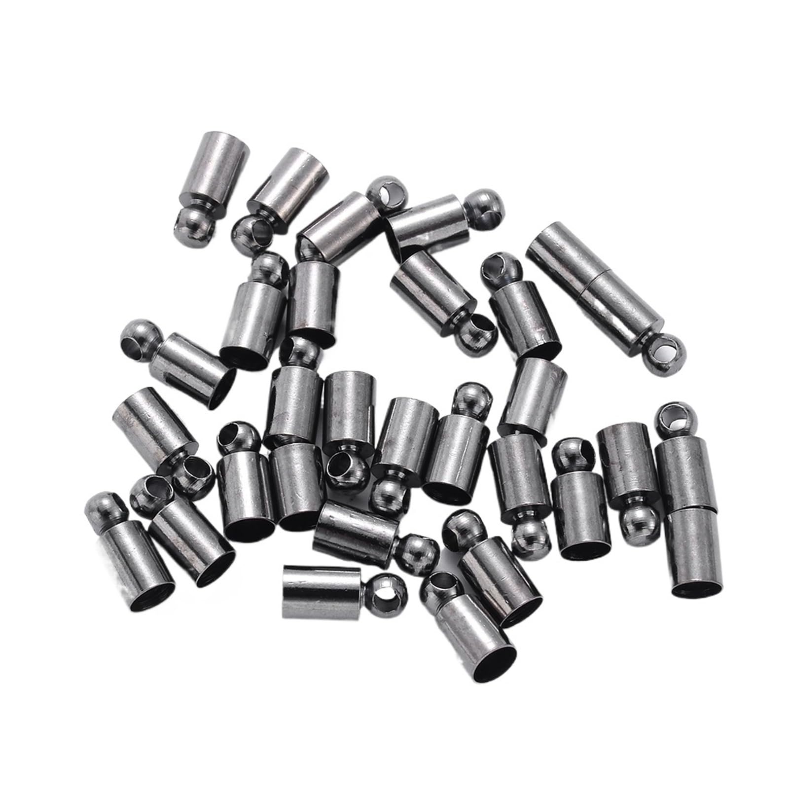 WEKONUMEX Rope Stoppers, Rope Stoppers End Tip Caps Pack Of 50 Multicolor 2-10mm Metal Cord Beads Jewelry Making DIY(Gun Black,Diameter 3.5mm)