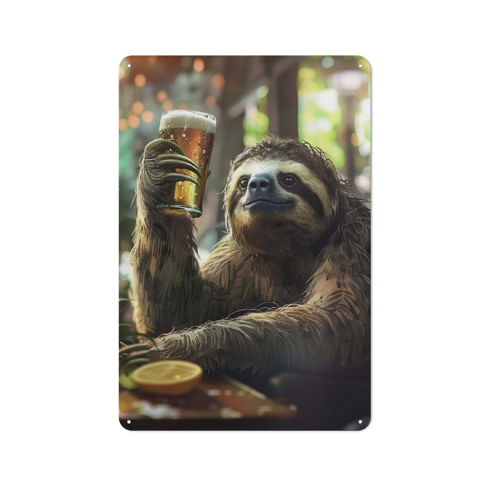Junmoney Sloth Drinking Beer Tin Sign 30X20cm For Garage Wall, Retro-Style Wall Decor, For Vintage Wall Decor Fans, For Metal Sign Collectors