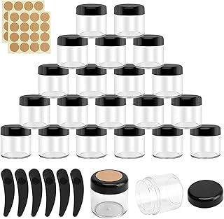 TOTSUN 20Pcs Empty Plastic Cosmetic Jars 40g / 40ml Small Face Cream Jars with Lids Cosmetic Sample Jars with Spatula, Empty Cosmetics Container Pots for Cream Sample Powder Pills Makeup Storage