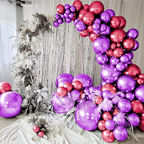 Image of Just Party 25Pcs Red & 25Pcs Purple Metallic Chrome Balloons with Shiny Surface For Birthdays /Anniversary /Engagement /Baby Shower /bachelorette Party Decorations (Pack of 50)