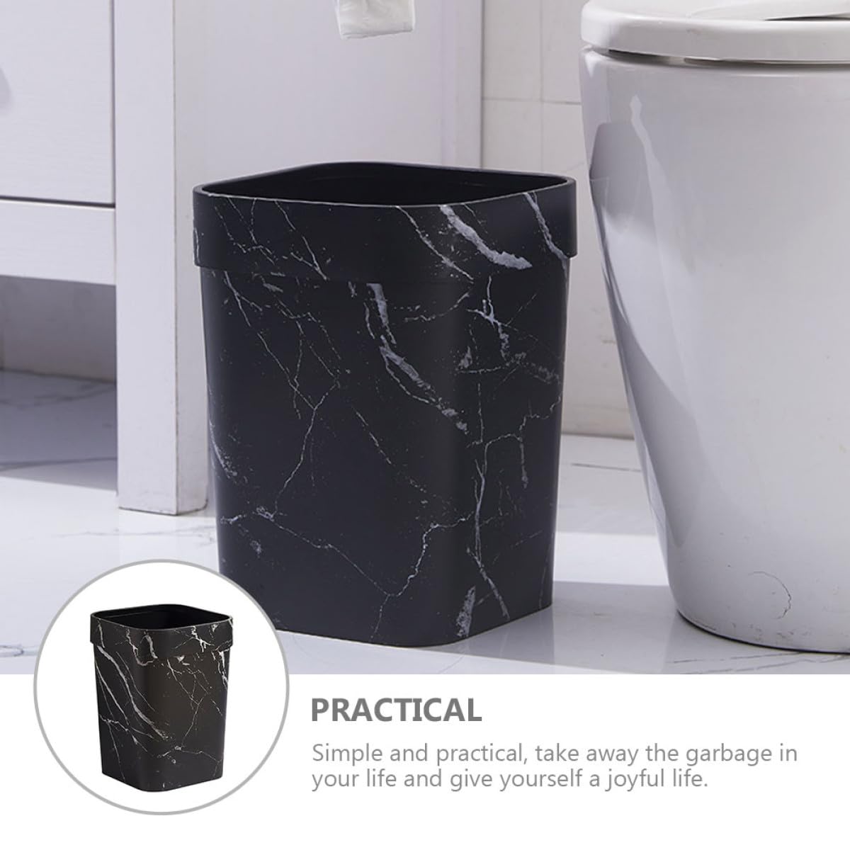 Baluue Cestino per Rifiuti Quadrato in Plastica 14L Nero Anello di Pressione Contenitore per Spazzatura da Bagno e Ufficio Cestino per Carta da Domestico per Soggiorno e Dormitorio