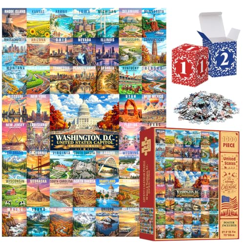 50 States & Washington, D.C. Puzzle Advent Calendar 2026 Adult, United States Advent Calendar Puzzles for Adults, Advent Puzzles 1000 Pieces Christmas Countdown Gifts for Family Friends - image 1