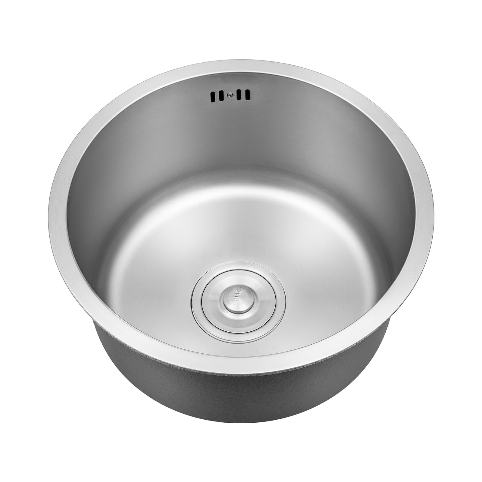 Lavello Rotondo in Acciaio Inox 304, Lavandino Circolare 38x38cm, Lavello da Cucina con Cestello Filtrante 10cm, Scarico e Tubo di Trabocco in Acciaio Inox per Ristoranti, Hotel