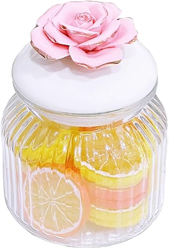 HAN SHENG Tarros de vidrio decorativos para alimentos, botellas de vidrio con tapas herméticas de rosas, tarro de almacenamiento de vidrio para