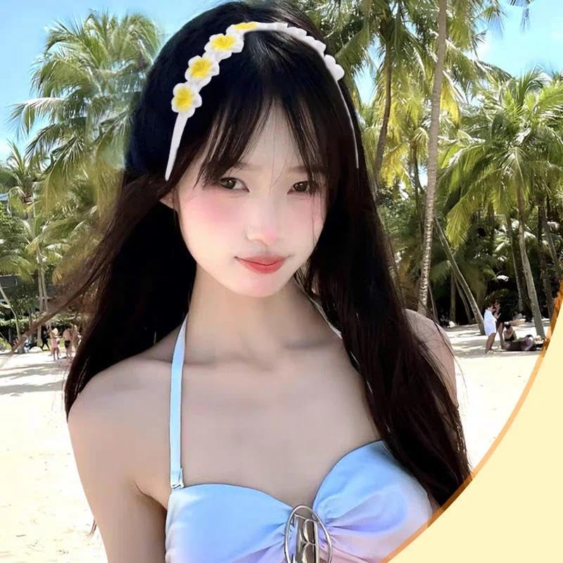 Miniatura 3 de Guqqeuc Diadema floral hawaiana blanca para niñas, diadema de plumeria para el verano, playa, boda, baile de graduación