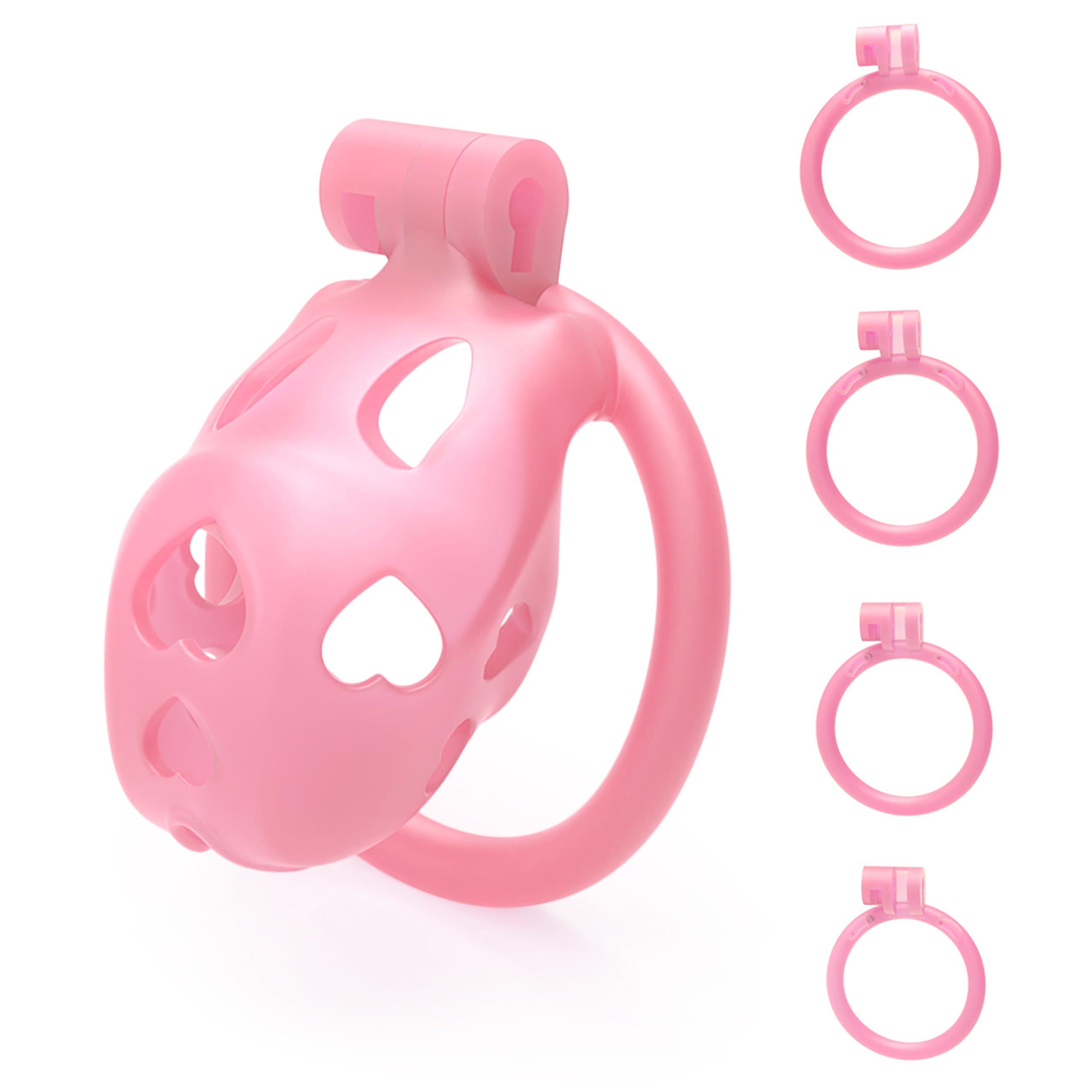FYJENNICC Love 1.0 Chastity Cage - Lightweight Resin Male Chastity Device with Invisible Lock,Bondage Gear for Men Beginner-Friendly Design with 4 Adjustable Rings Adult Sex Toy (Pink, Nano)