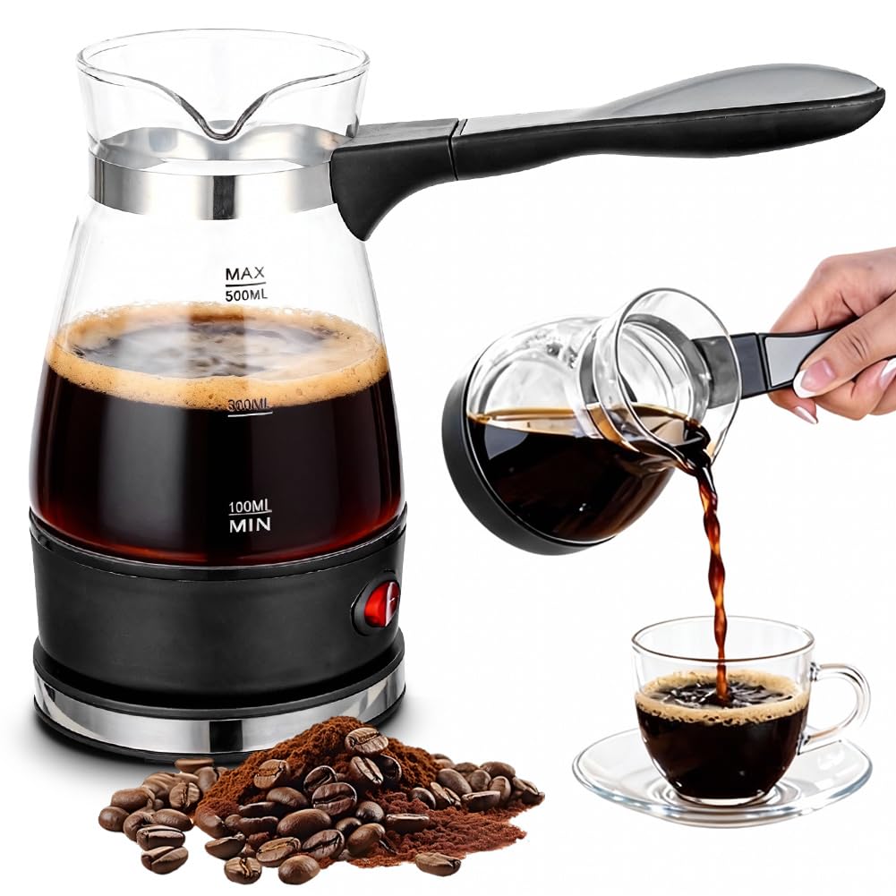 Umllpet Türkischer Kaffeekocher Elektrisch, 500 ml Elektrische Kaffeekanne, Elektrisch Türkische Kaffeemaschine, Espressokocher Mokkakanne Elektrische Türkische Kaffeekanne für Zuhause, Büro