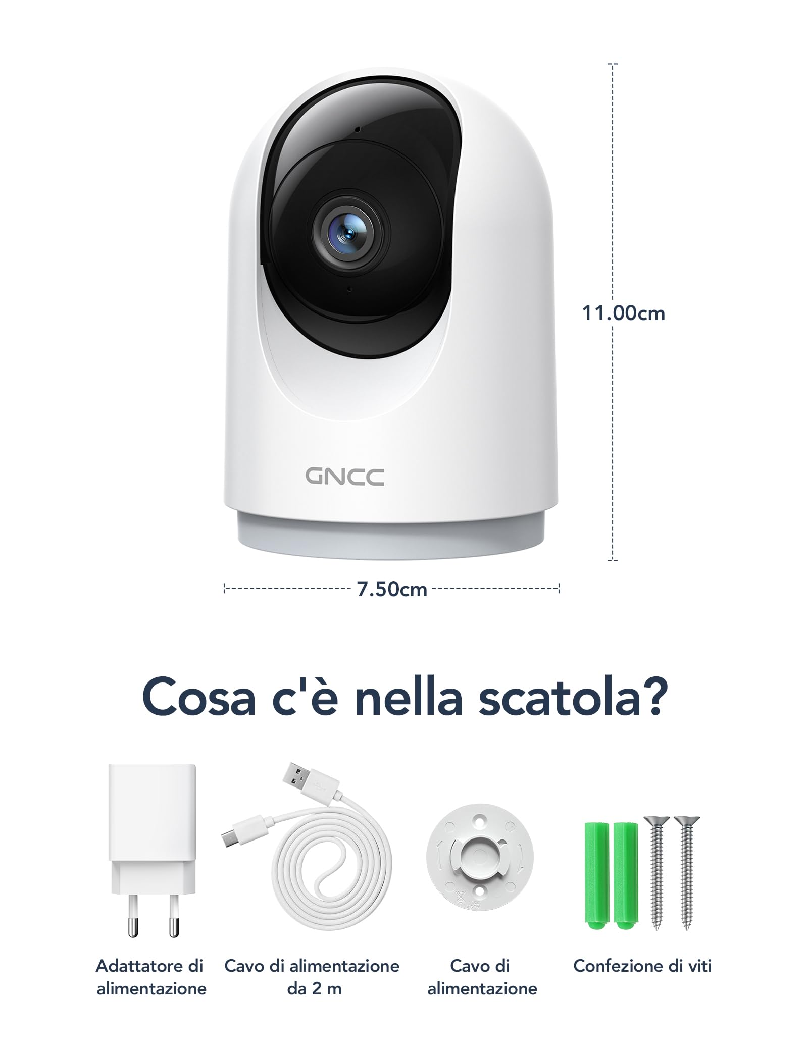 GNCC Telecamera WiFi Interno 2K Sorveglianza con Rilevamento Movimento Audio Bidirezionale Rotazione 360° Compatibile Alexa 2,4GHz