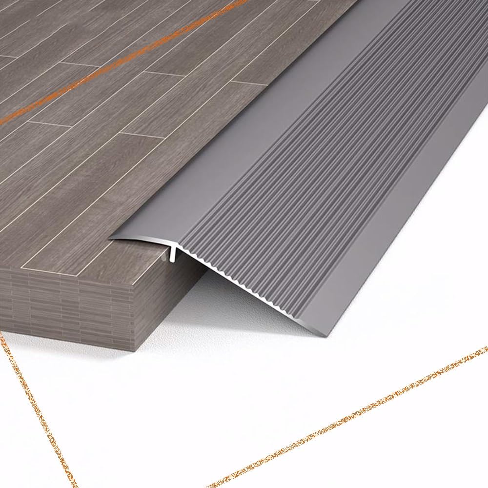 Threshold Ramps for Doorways, Aluminum Floor Transition Strip 35.4in Flooring Transitions, Threshold Reducer Strips for Wood Floors/Tile/Wheelchair(Gray)