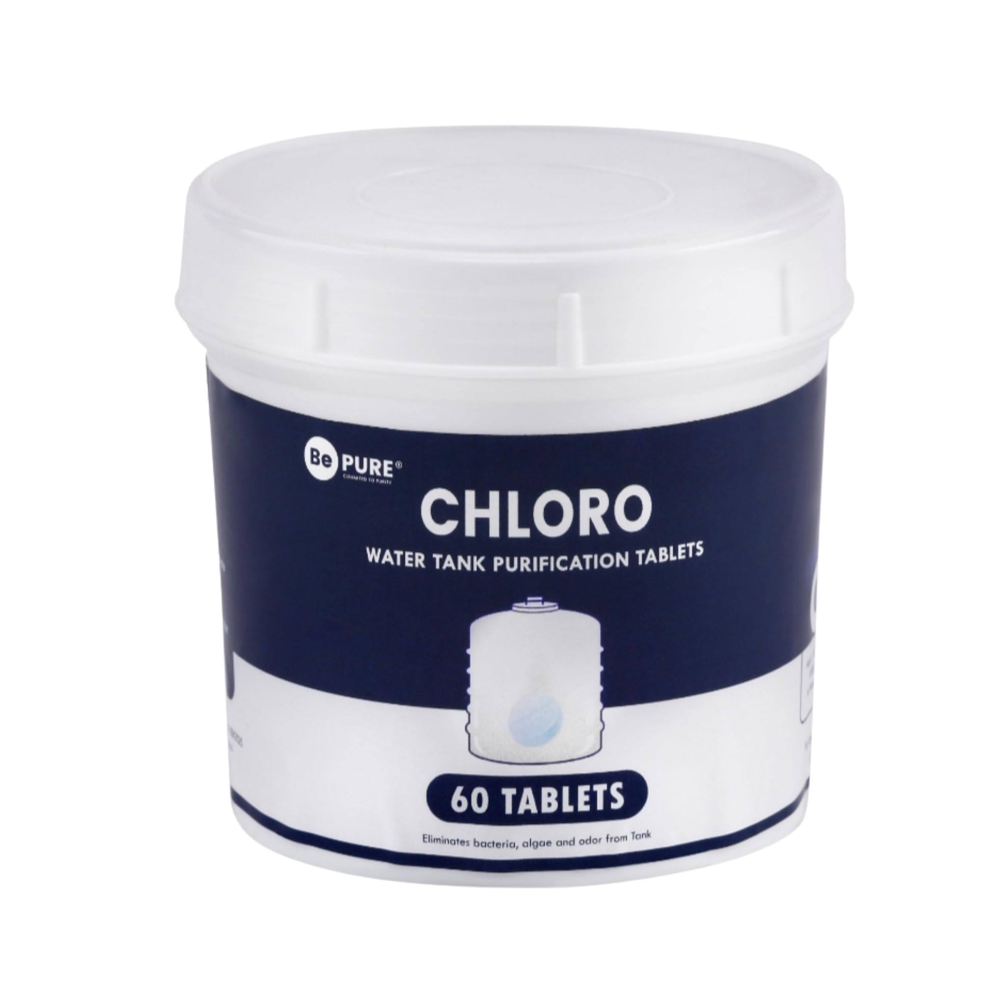 Bepure Chloro 1000 | Water Purification Chlorine Tablets for Water Tank | Pack of 60 Tablets | Eliminates Bacteria, Algae and Odor from Water Tank | 60 Tablets for 60000 litres
