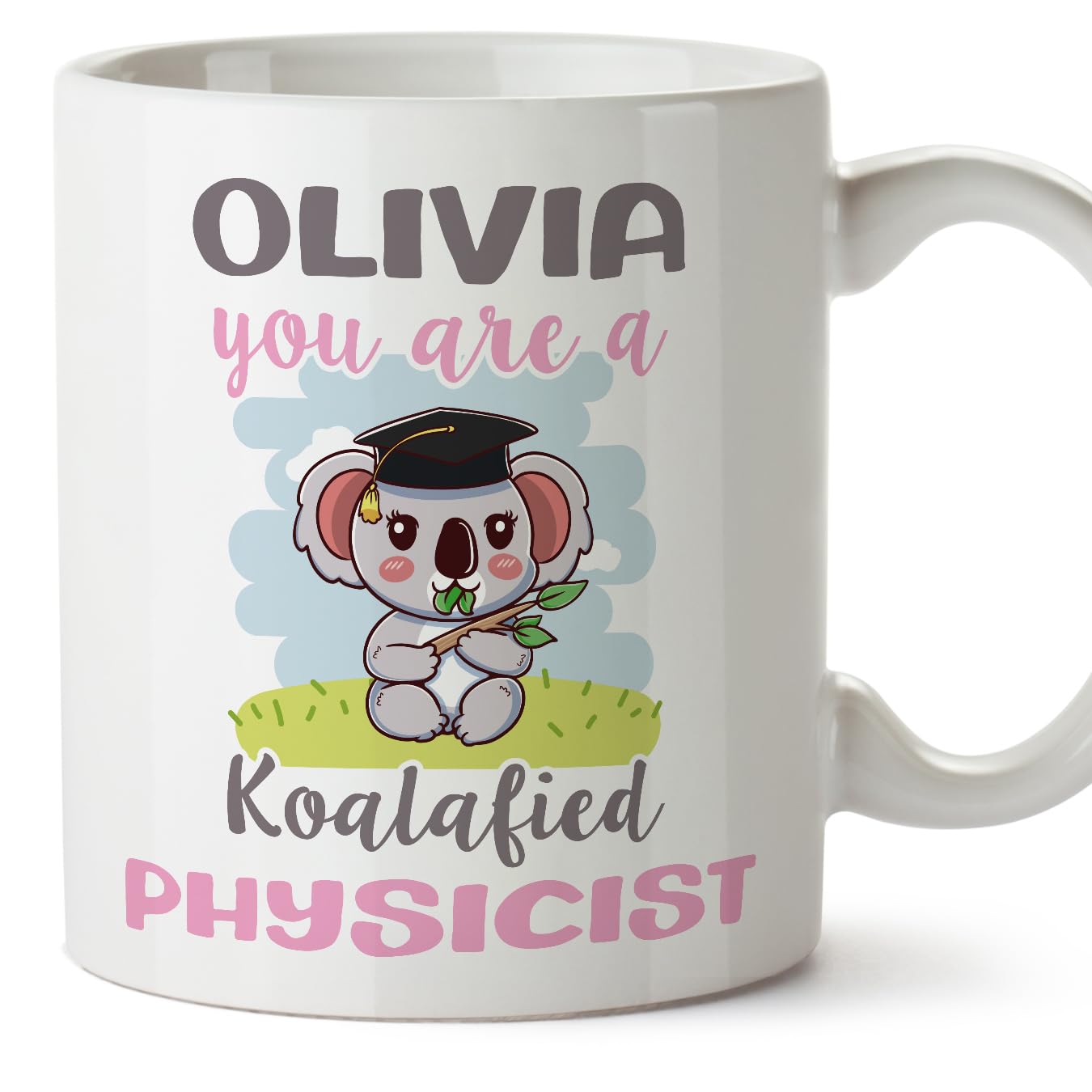MUGFFINS Personalised Mug for Physicist Woman - in English - Custom Koalafied - Funny Custom Gift for Colleagues - Ceramic 11oz Mug