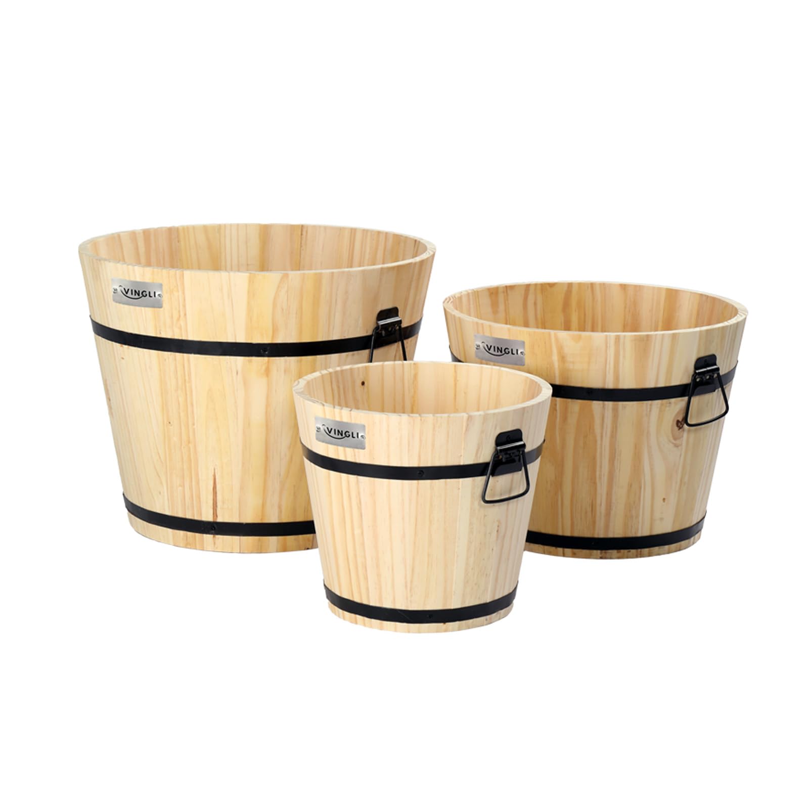 VINGLI 3 PCS Wooden Planter Barrel Set