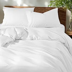 Shilucheng 100% Cotton Queen Size Duvet Covers - 600 Thread Count, Luxury Sateen Weave Egyptian Cotton Comforter Cover with Zipper Closure & Corner Ties,Hotel Bedding Duvet Covers 3 Piece (White)