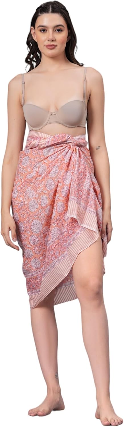 100% Cotton Hand Block Print Sarong Womens Swimsuit Wrap Cover Up Long - Image 6