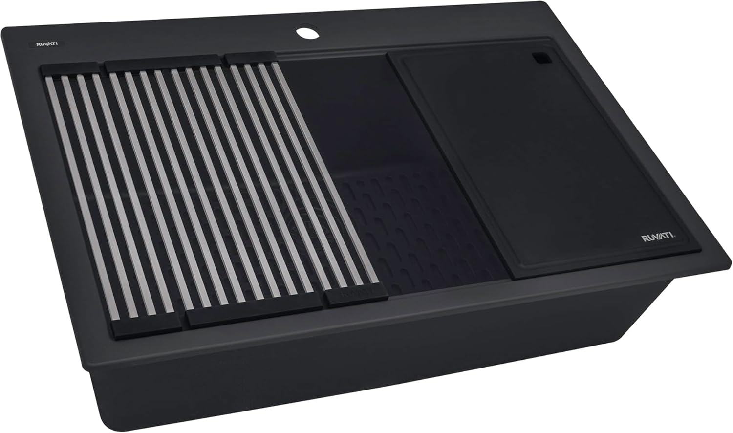 Ruvati 33-inch Granite Composite Quartz Workstation Matte Black Drop-in Topmount Kitchen Sink - RVG1306BK