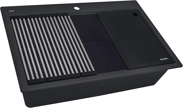 Ruvati 33-inch Granite Composite Quartz Workstation Matte Black Drop-in Topmount