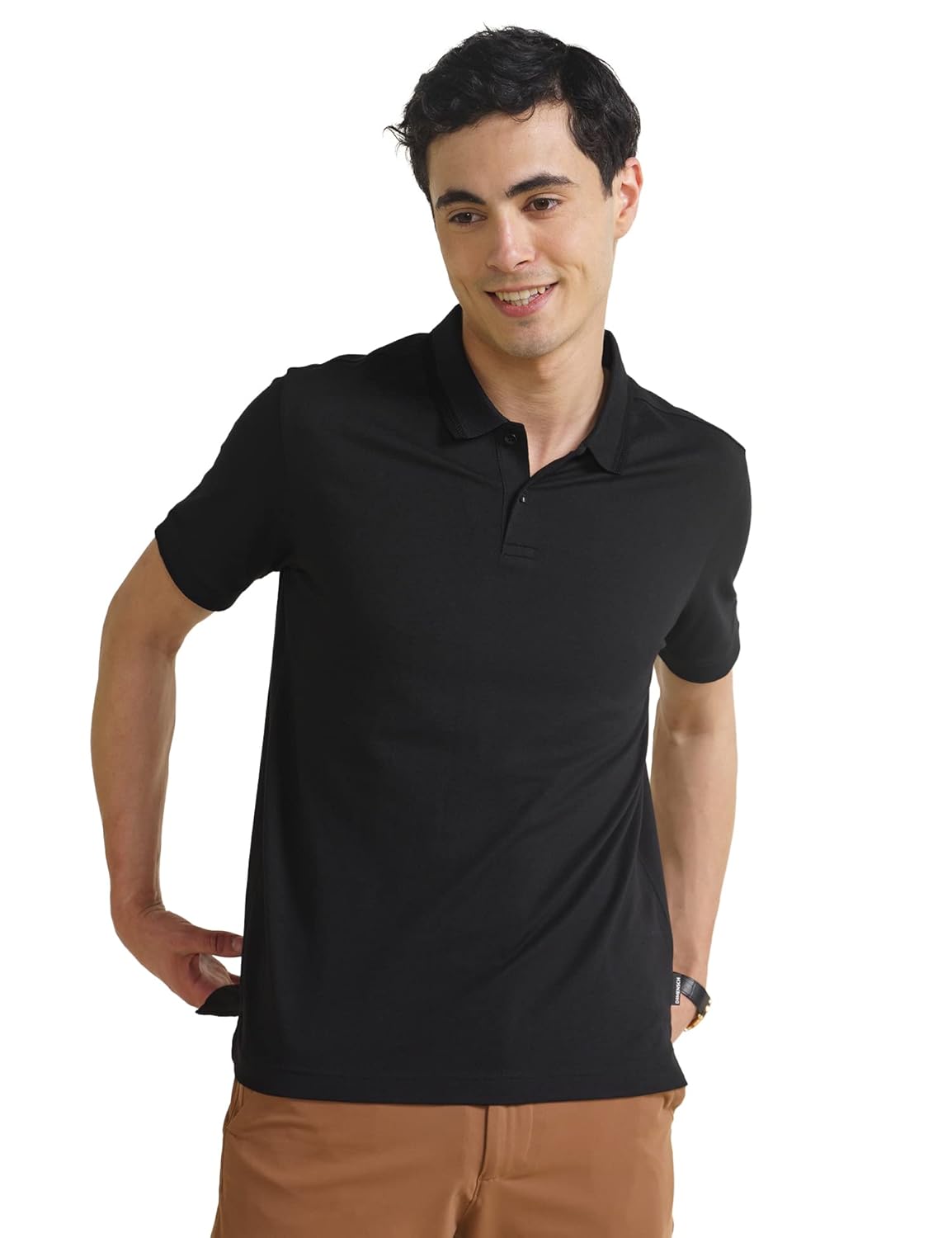 DAMENSCH Constant Men’s All-Degree Thermoregulating Pique 500 Day Polo T-Shirt – 2 Button – Jet Black – Size Large