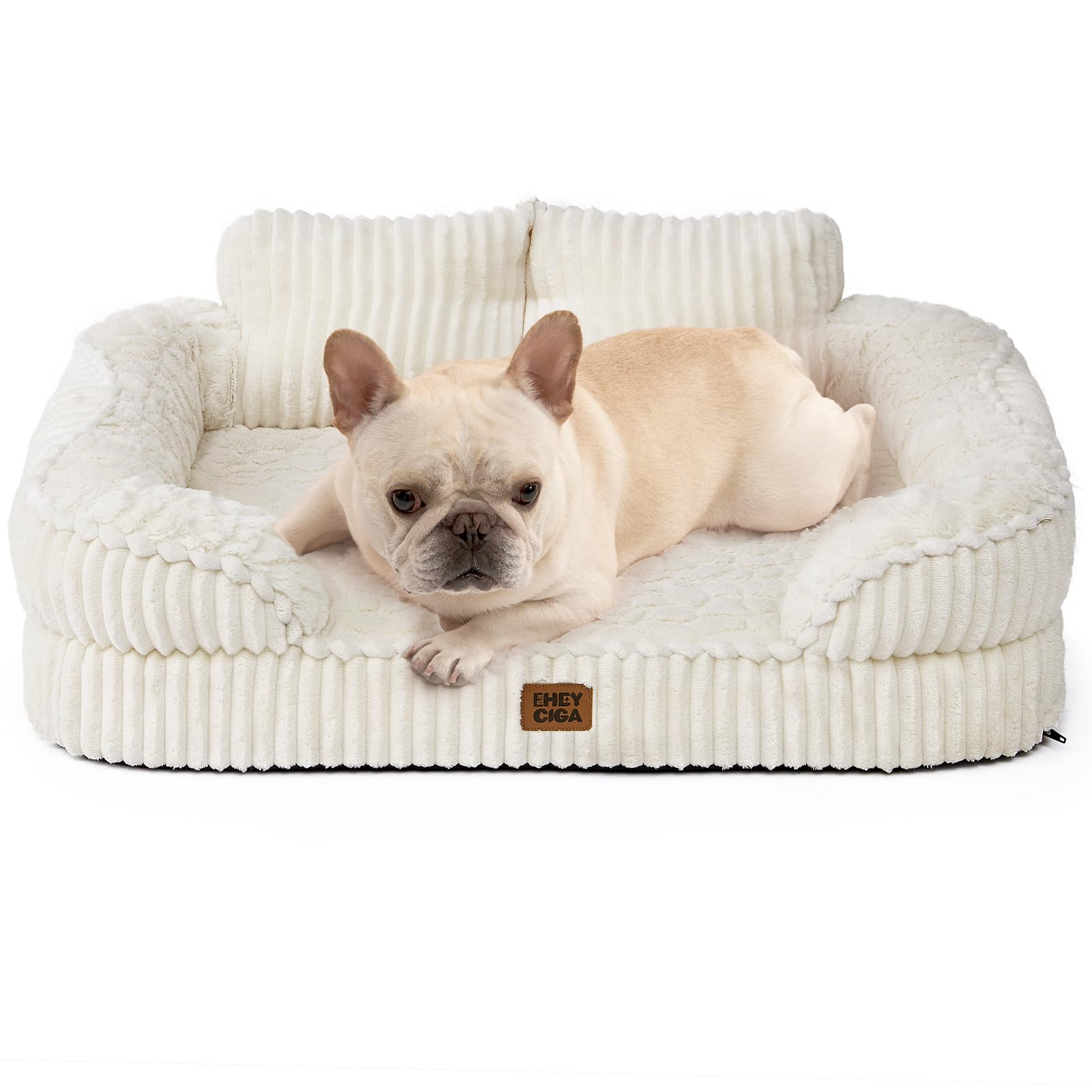 EHEYCIGA Orthopedic Dog Bed Medium Washable, 76x51x17cm Memory Foam Dog Bed Sofa with Sides and Waterproof Liner, Pet Couch with Removable Cover and Non-Slip Bottom, Beige