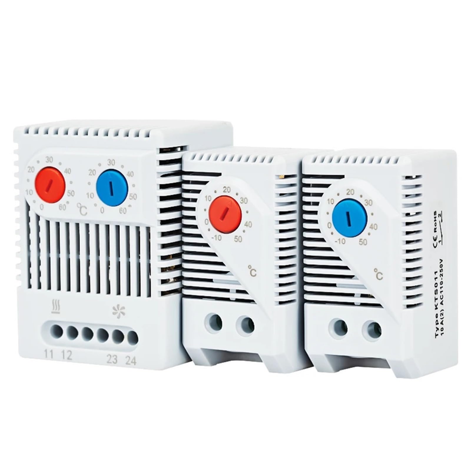 3 pezzi Regolatore di temperatura for armadietto su guida DIN Termostato industriale KTO011 KTS011 Termoregolatore meccanico da 0 a 60 gradi centigradi(ZR011 heat and Cool)