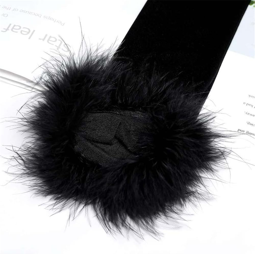 Women's Cuff Feather Satin Elastic Long Full Finger Wedding Dress Gloves Halloween Makeup Party