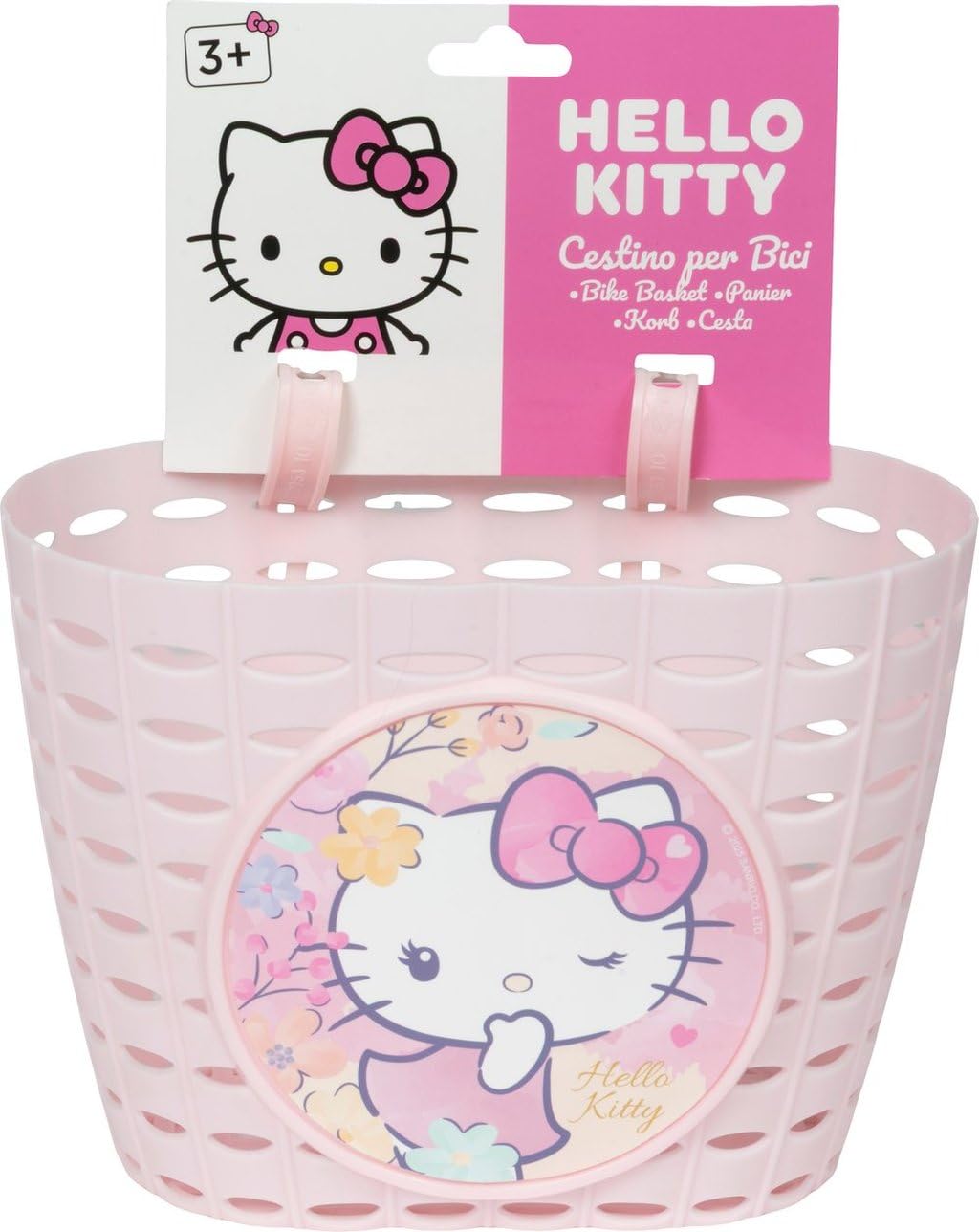 Cestino Bici Hello Kitty Anteriore Universale - Cestino Bicicletta Bambini Rosa, Portaoggetti Bici in Plastica Resistente, Facile Montaggio e Leggero