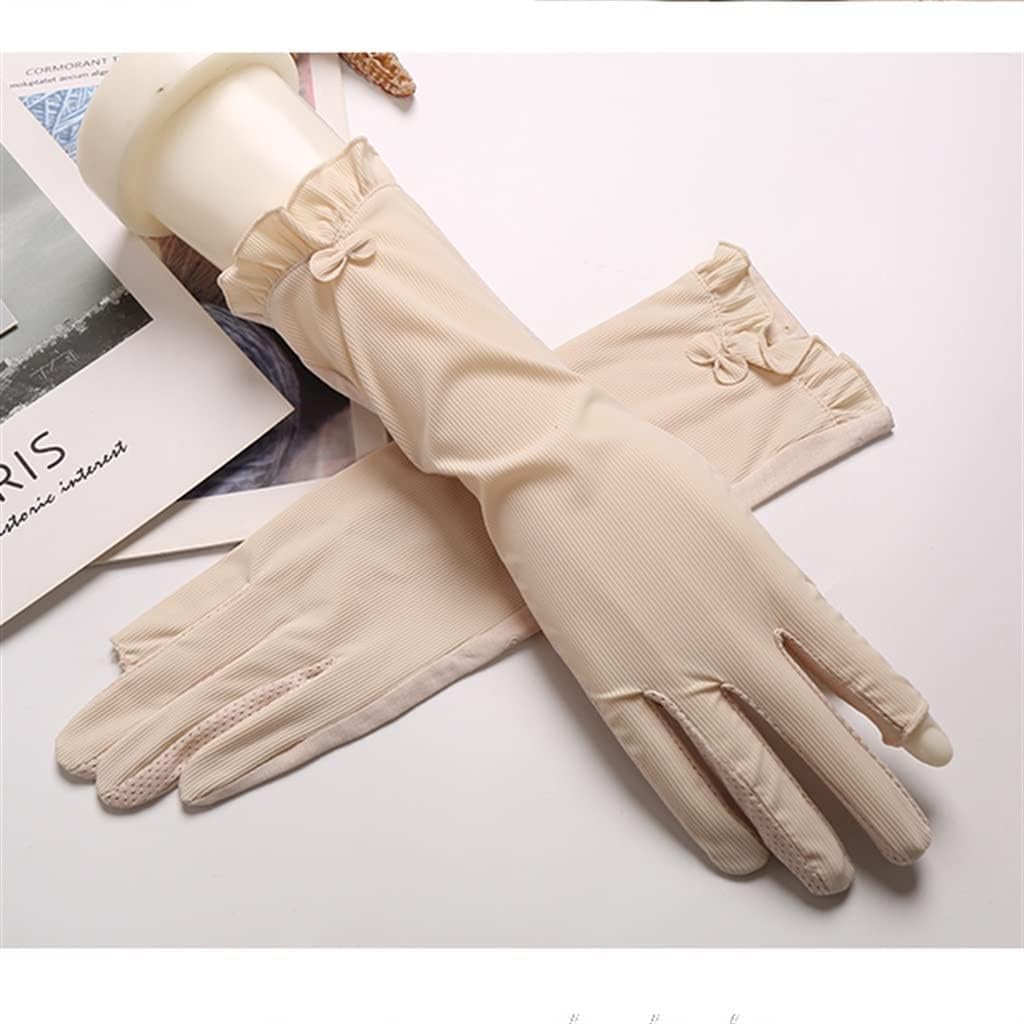 Women's Thin Section Driving and Riding Exposed 2 Fingers Mid-Length Gloves Spring, Autumn and Summer Ice Sleeves (Color : Beige, Size : One Size)