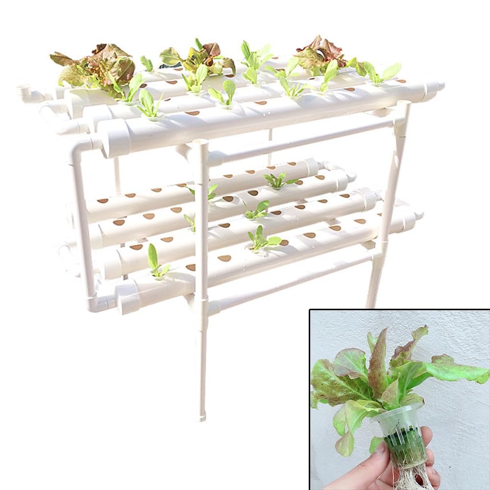 72-Hole Hydroponic Grow Kit 2 capas Planta PVC s hidropónicos de cultivo hidropónico de dos capas para casa, balcón, jardín, balcón, balcón, balcón, principio de flujo de agua