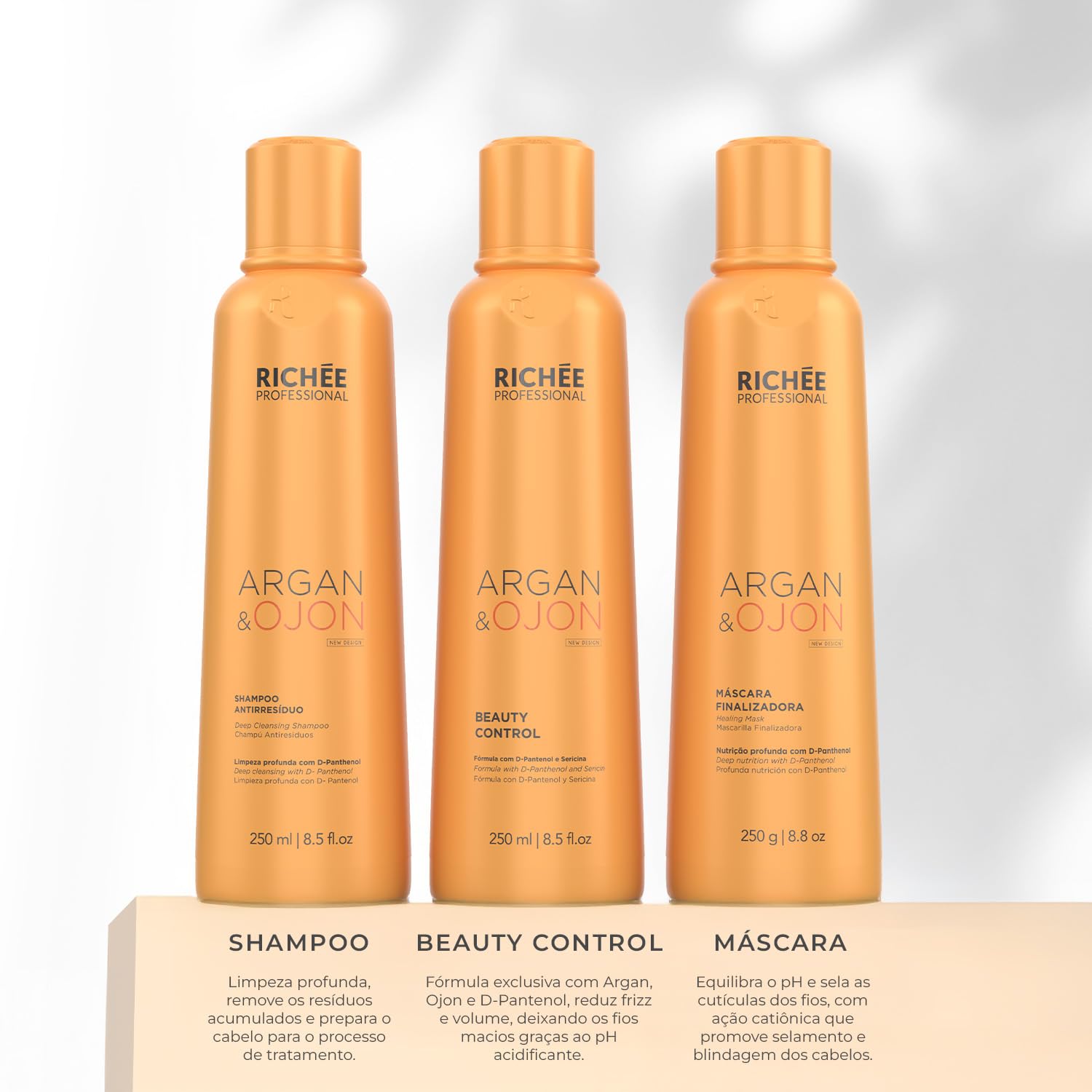 Richee Professional | Argan & Ojon zestaw do pielęgnacji włosów, profesjonalna kuracja, 3-częściowy, szampon 250 ml, 250 ml Beauty Control, maska 250 g