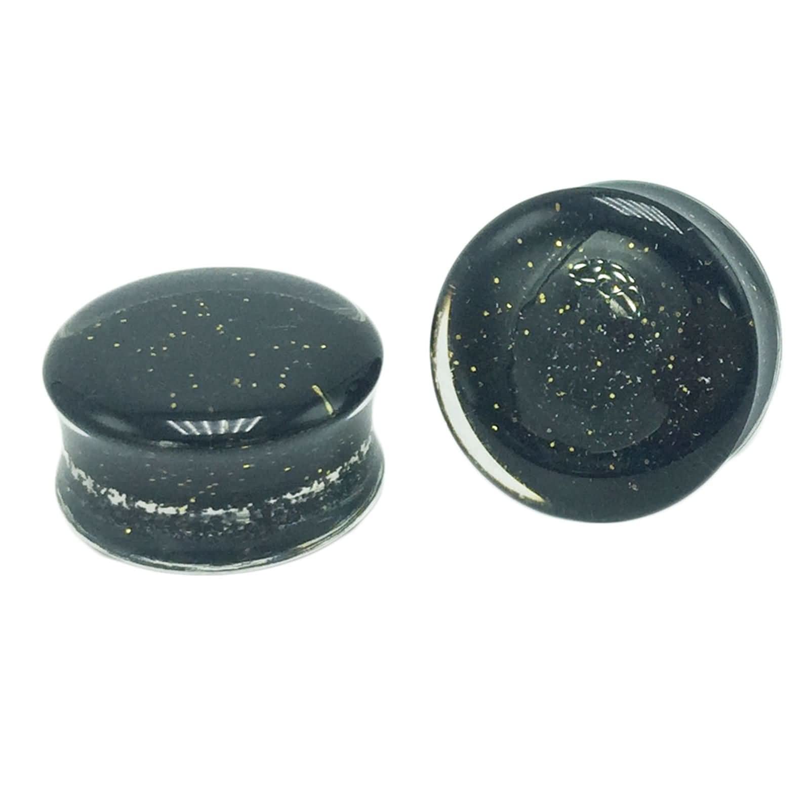 Daesar Ohr Tunnel Set, Plugs 6-20MM Acryl Schwarz mit Glitzerpulver Ohrringe Piercing Tunnel Plug