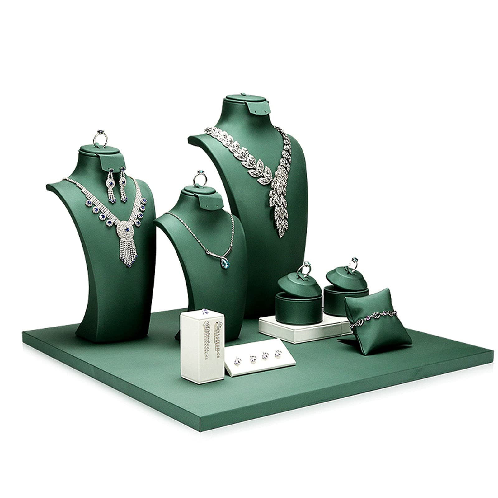 Expositor de Joyas, Soporte de Cuero Verde para Collares, Colgantes, Cadenas, Busto, Organizador de Collares 3D, Soporte para Joyas, Estante para Collares.